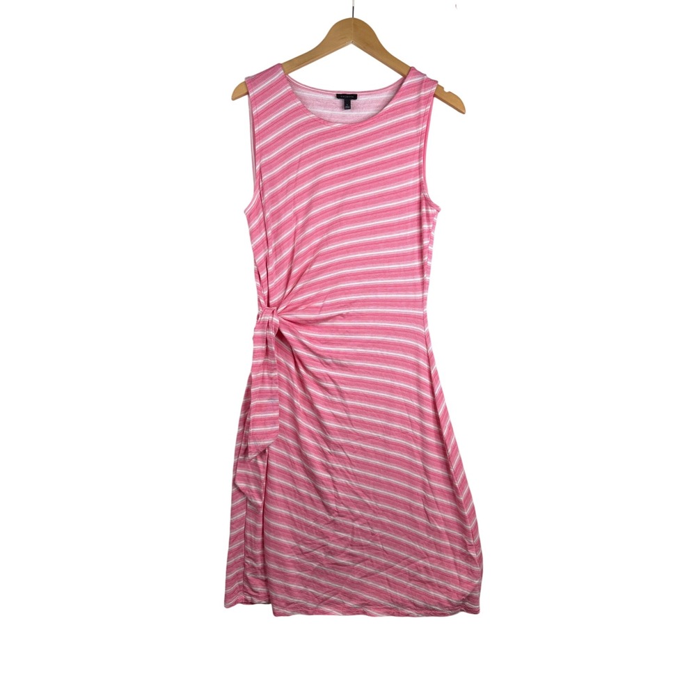 Talbots Striped Side Tie Summer Dress size Large Pink/White